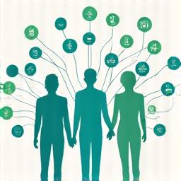 Stylized graphic of individuals and organizations linked together in a community.