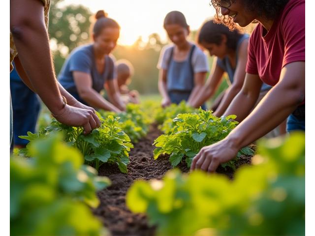Volunteers building a community garden, symbolizing social impact and community development through non-profit initiatives.