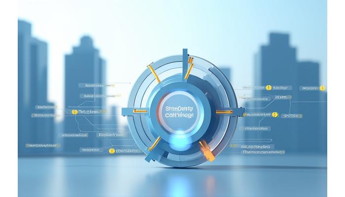 Illustration of a smooth, interconnected process flow diagram, showing steps like 'Strategy Development', 'Relationship Maintenance', 'Meeting Coordination', 'Documentation', and 'Optimization', with arrows indicating a continuous loop, against a backdrop of subtle government buildings.