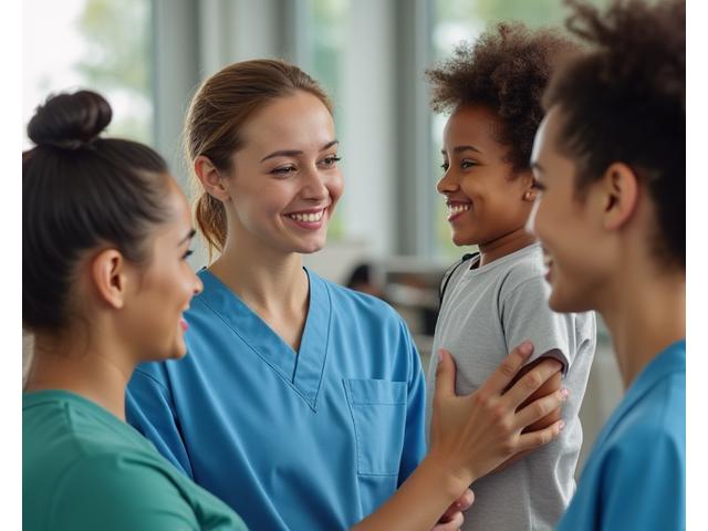 Doctors and community health workers interacting with patients