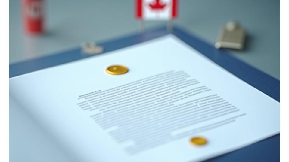 Stylized document with checkmarks and Canadian flag, symbolizing regulatory compliance and accuracy.