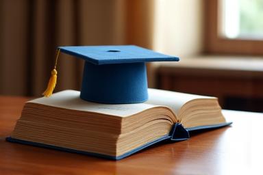 Open books and graduation cap, symbolizing education and youth development.