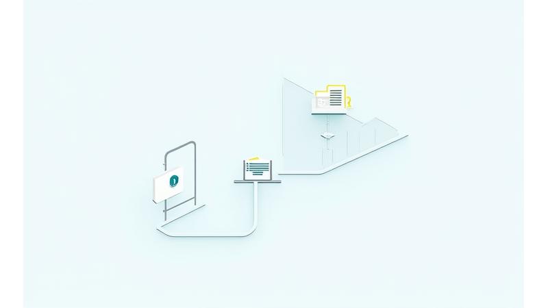 Illustration of secure data flow, with encrypted documents moving between a client and a consulting firm, emphasizing protection.