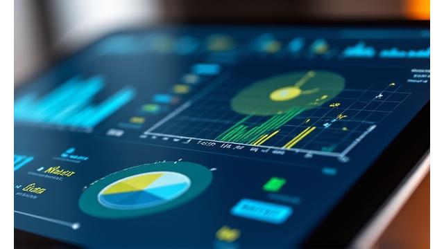 Digital dashboard showing performance metrics and charts