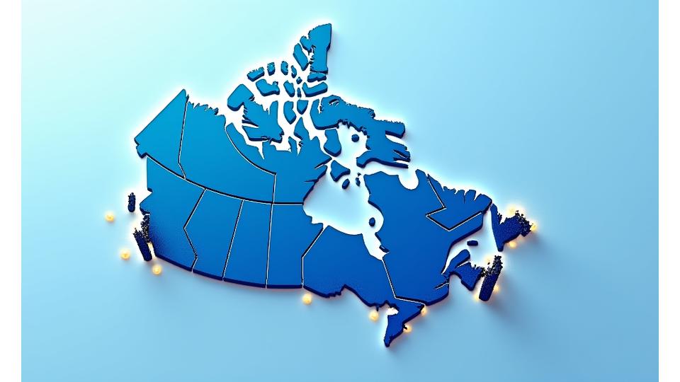 Interactive map of Canada showing different regions highlighted with subsidy program categories and success statistics.
